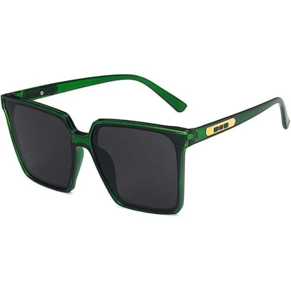 Square Green Sunglasses | Gold‎ Accent | Trendy Fashion Shades Ovrsized Trendy